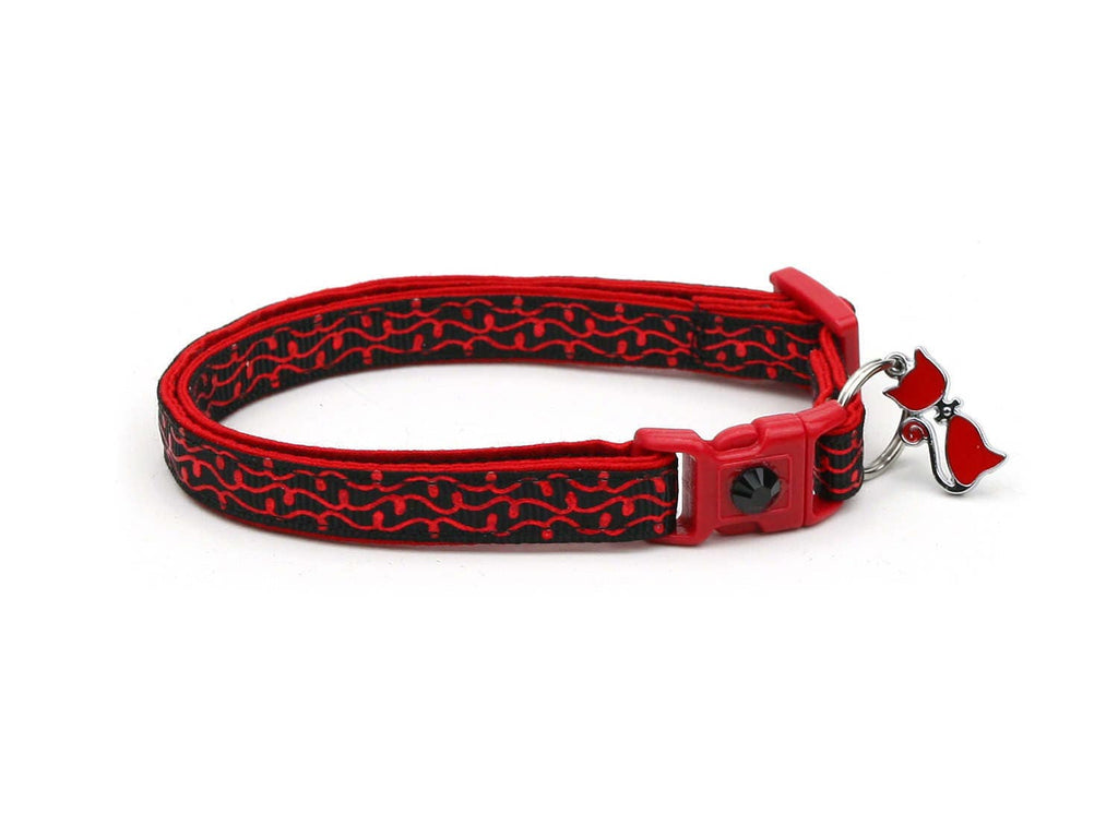 Shiny Red Squiggles on Black Cat Collar